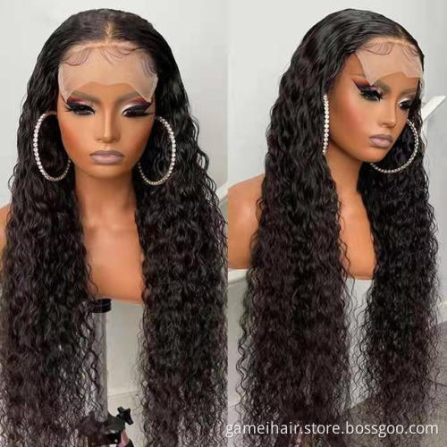 8-40inch water wave lace front wigs virgin human hair water wave Curly 180% density hd lace frontal water wave wig vendor